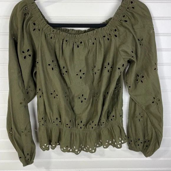 H&M Floral Green Long Sleeve Top Medium Women's - Picture 4 of 4
